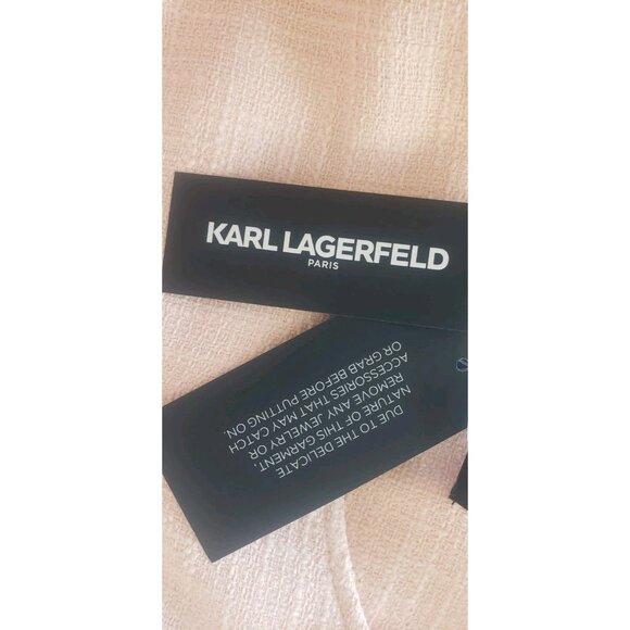 NWT KARL LAGERFELD PARIS  TWEED PINK SHERBET TOPPER JACKET LONG  BLAZER SZ 14 - Picture 10 of 12